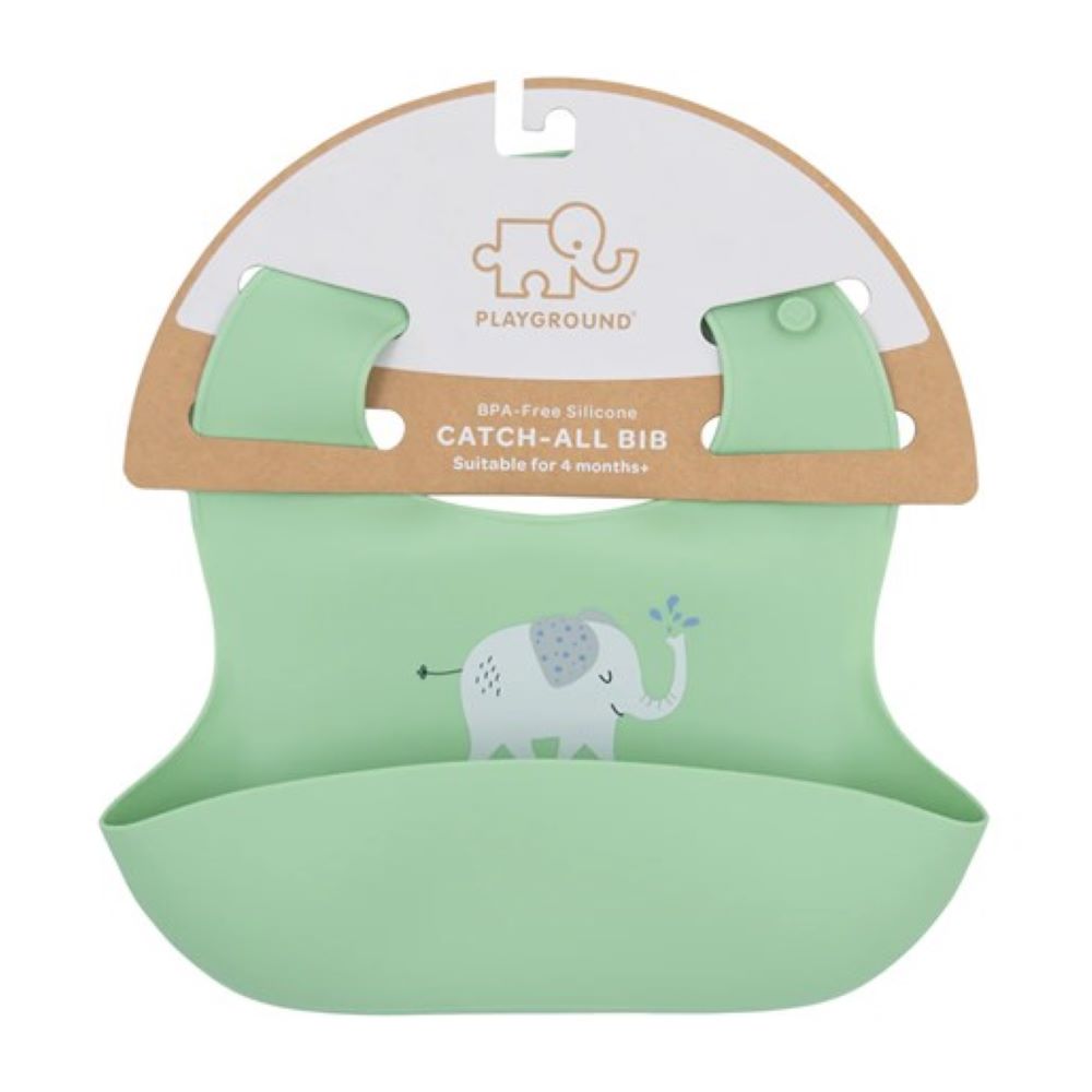 Playground Silicone Bib - Elephant/Sage