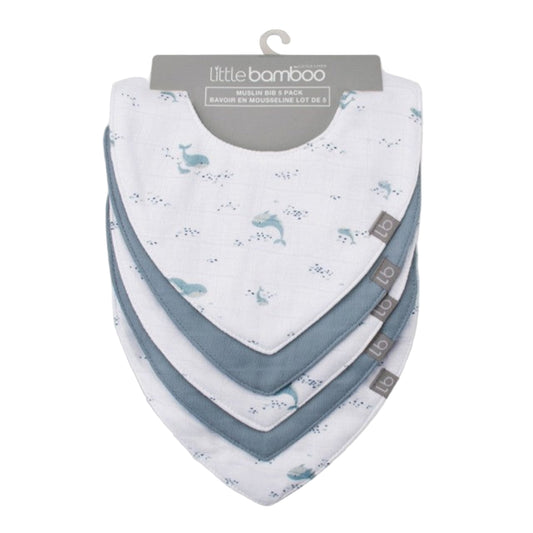 Little Bamboo Muslin Bib 5 pk - Retro Blue