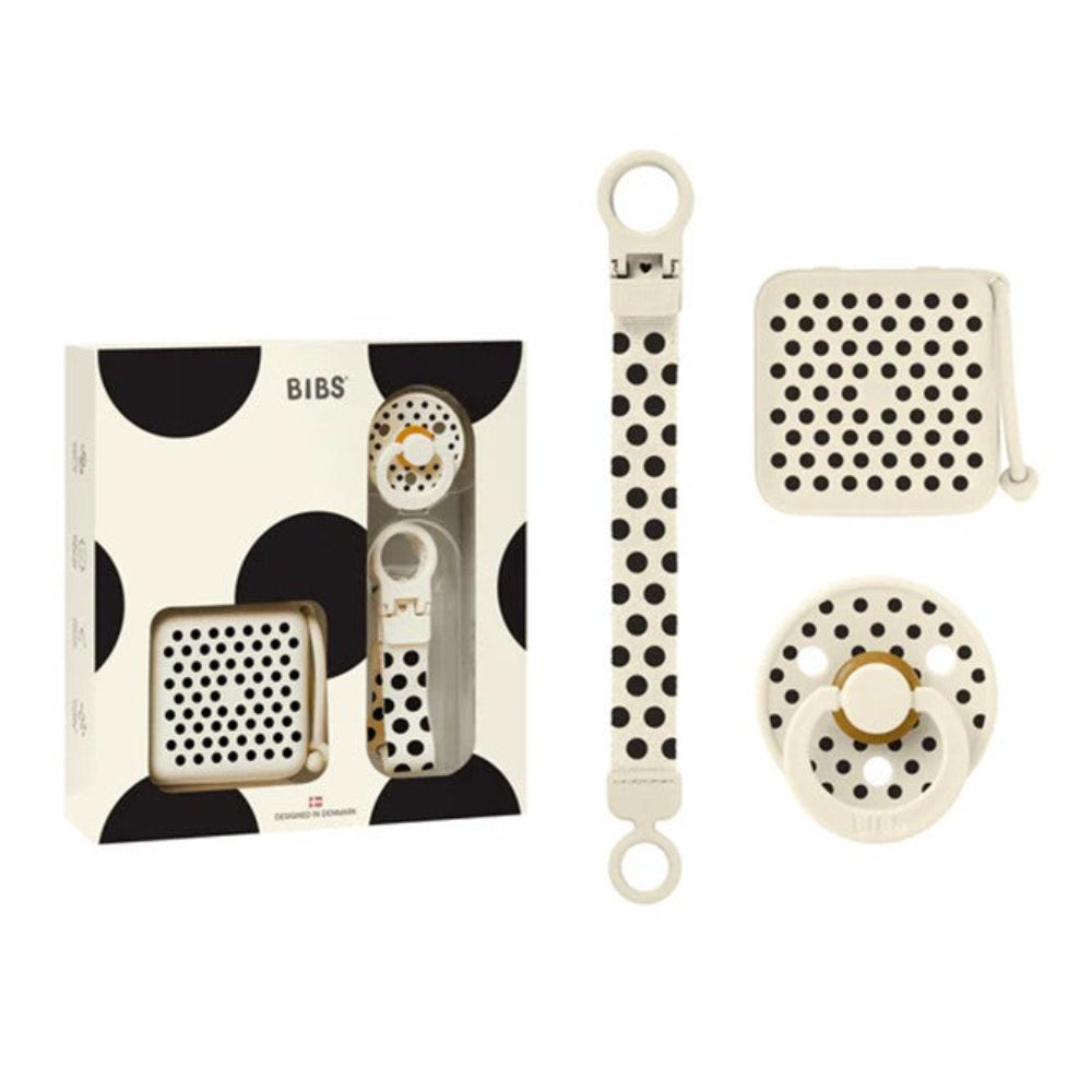 Bibs Gift Set - Soothe and Go - Polka Ivory/Black