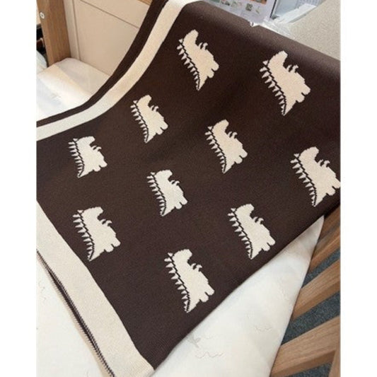 Thread the Word Dinosaur Knitted Bassinet Blanket - Espresso-Eggshell