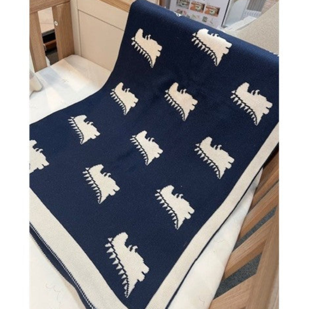 Thread the Word Dinosaur Knitted Bassinet Blanket - Navy-Eggshell