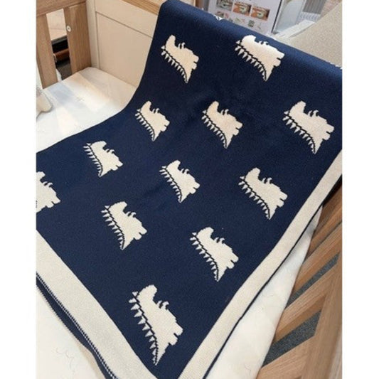 Thread the Word Dinosaur Knitted Bassinet Blanket - Navy-Eggshell