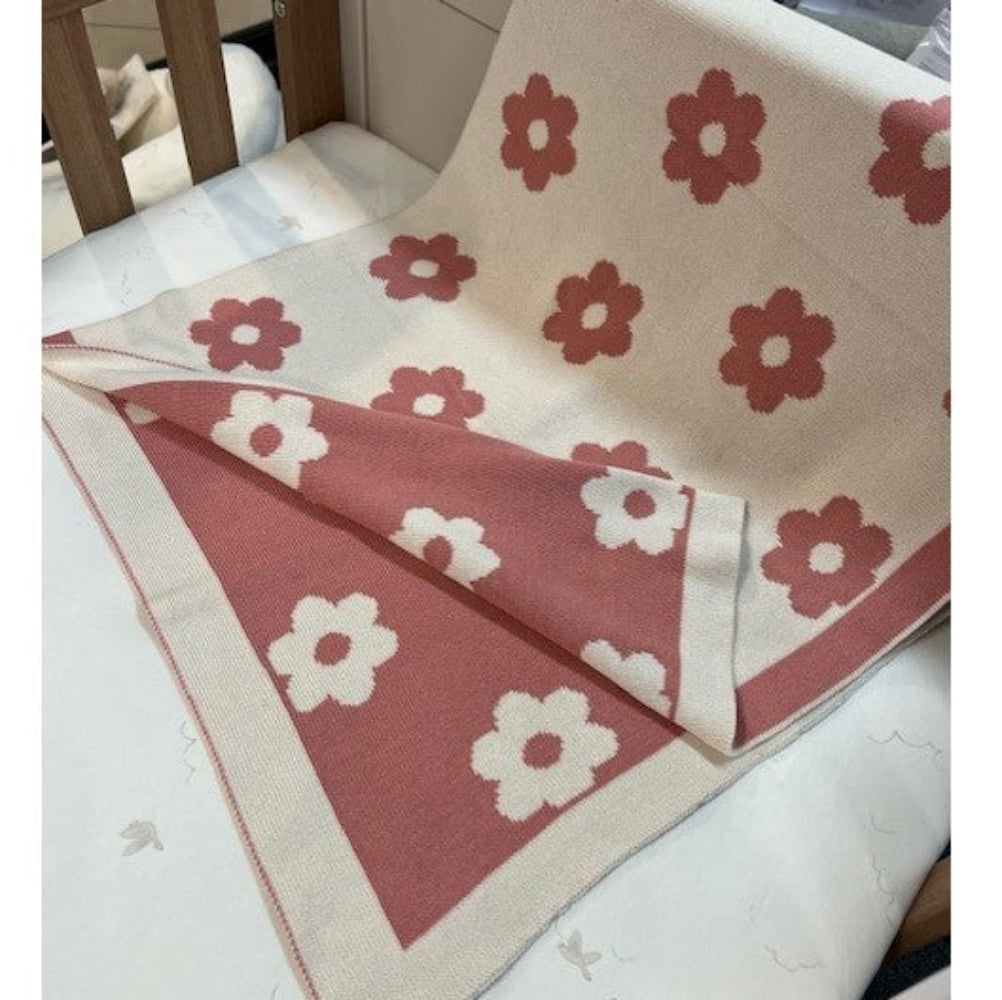 Thread the Word Flower Knitted Bassinet Blanket - Eggshell-Blush