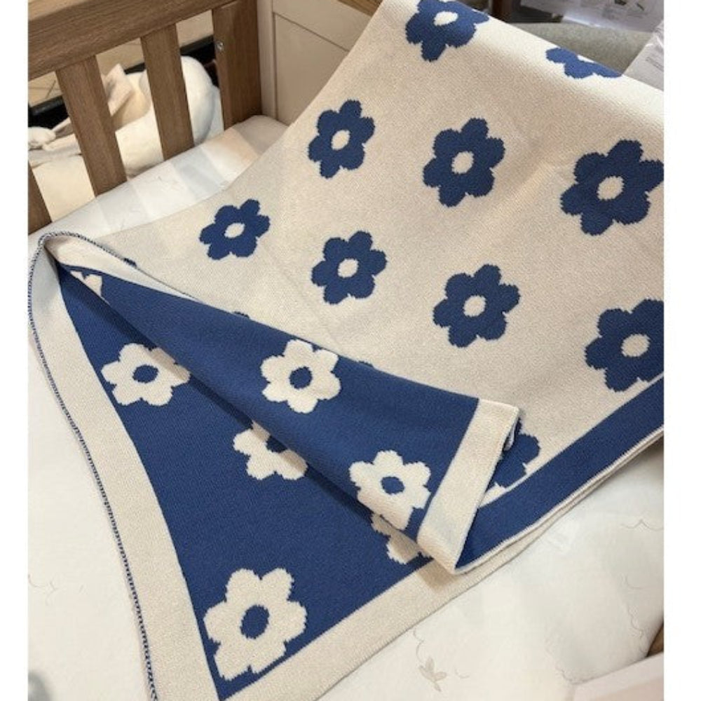 Thread the Word Flower Knitted Bassinet Blanket - Eggshell-Seamist