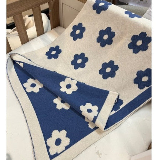 Thread the Word Flower Knitted Bassinet Blanket - Eggshell-Seamist