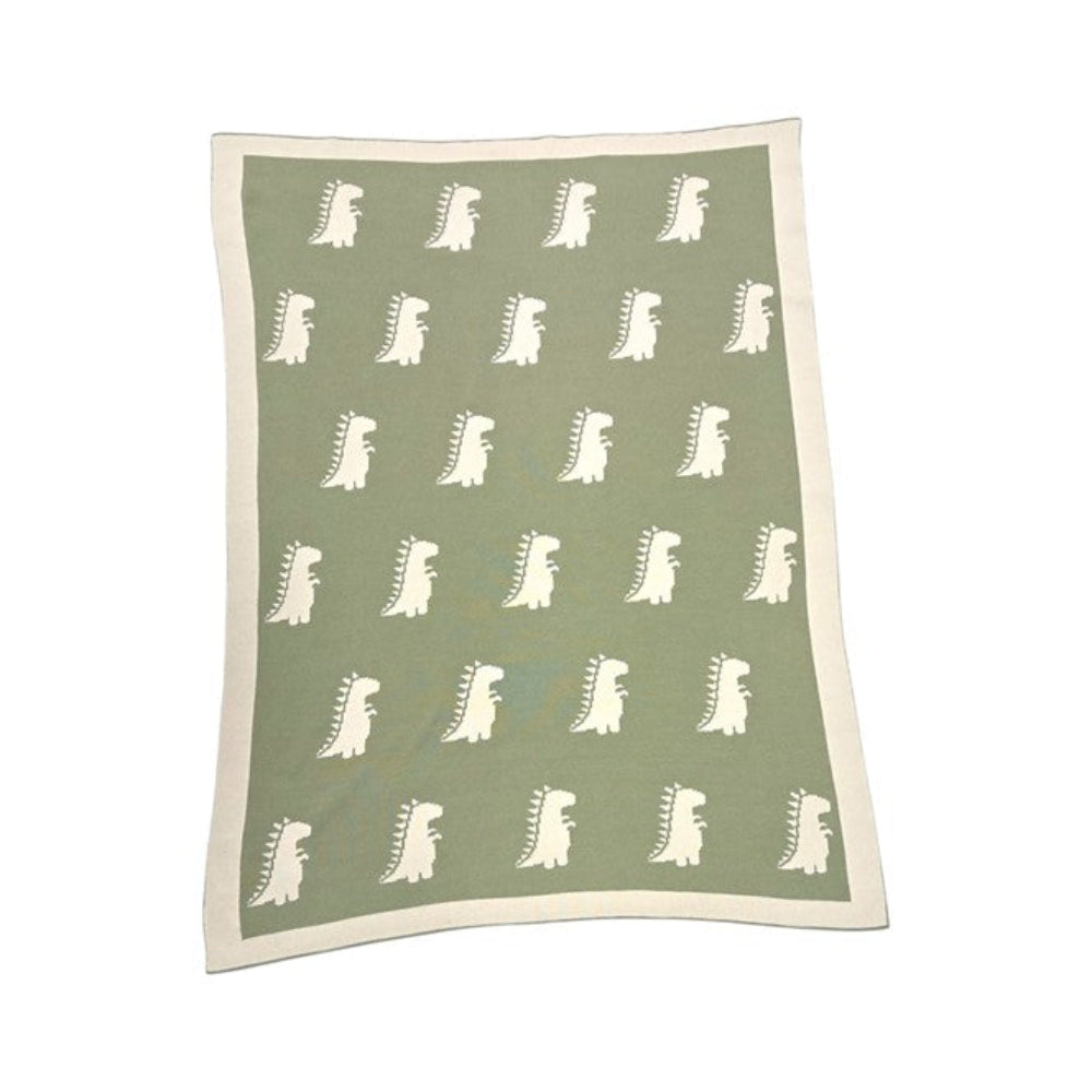 Thread the Word Dinosaur Knitted Bassinet Blanket - Sage-Eggshell