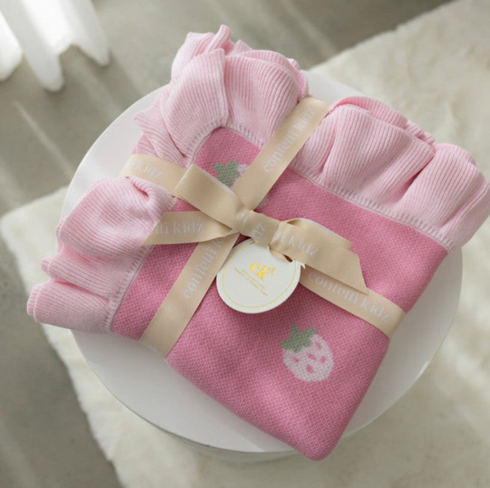 Confetti Kidz Frilly Knit Blanket - Strawberry Kisses