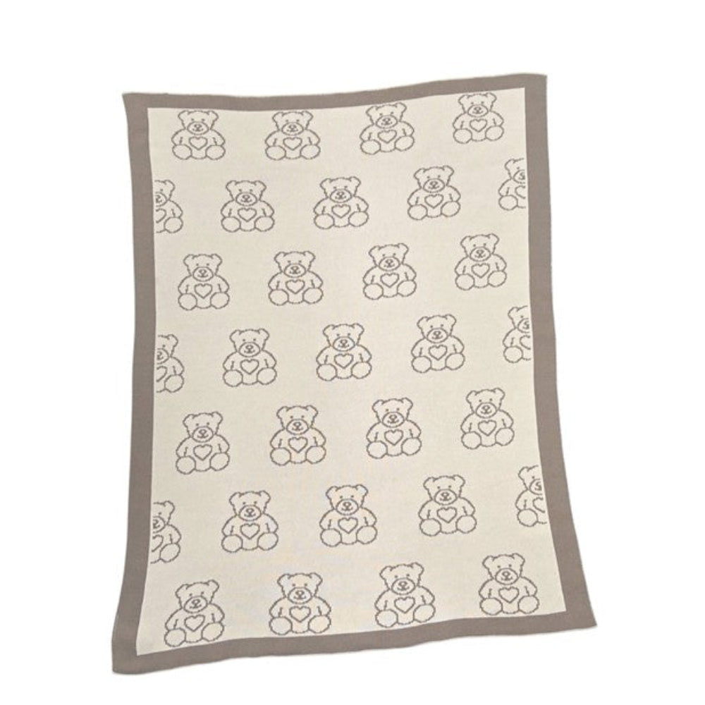 Thread the Word Teddy Bear Knitted Bassinet Blanket - Eggshell-Beige