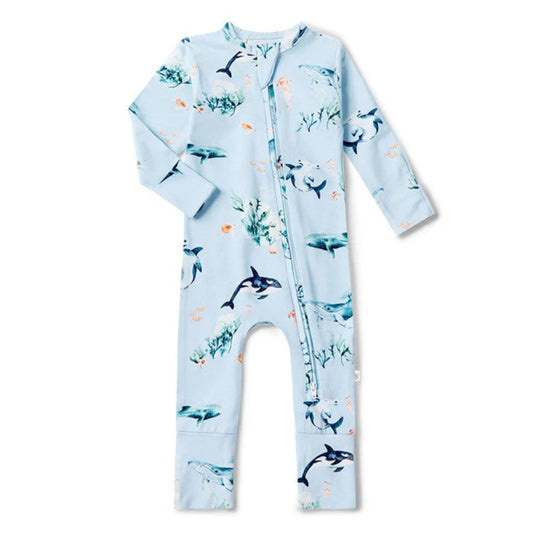 Snuggle Hunny Organic Snugglesuit Convertible Romper - Blue Ocean