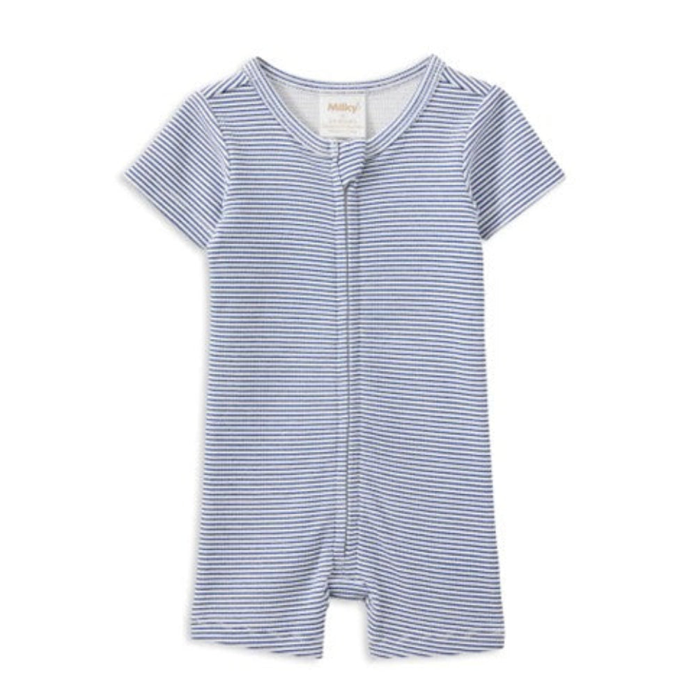 Milky Clothing Boys Blue Rib Zip Romper