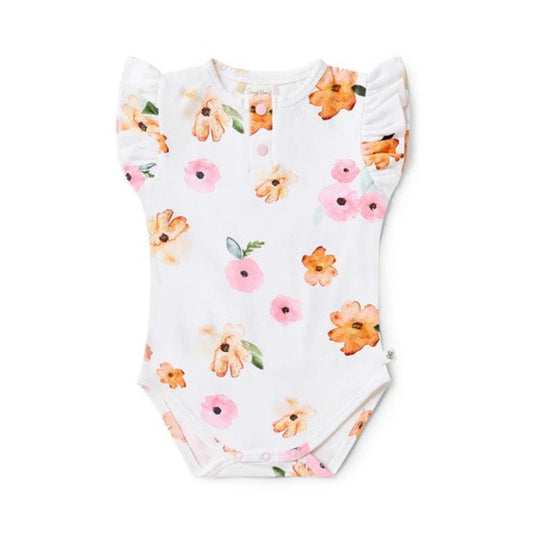 Snuggle Hunny Organic Short Sleeve Bodysuit with Frill - Poppy