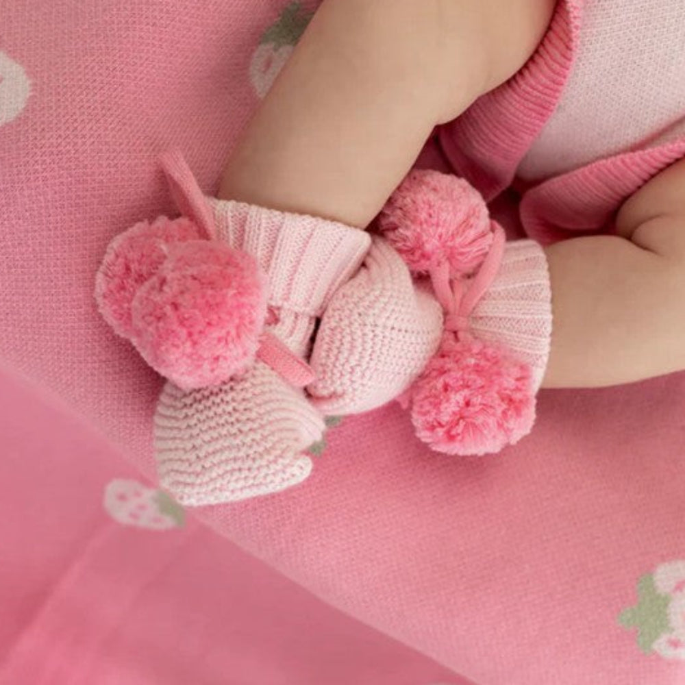 Confetti Kidz Knit Booties - Pink Pom Poms - 0-6 m