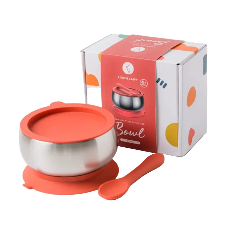 Lion + Lady Stainless Steel Feeding Bowl with Suction Base - Fuschia Pink