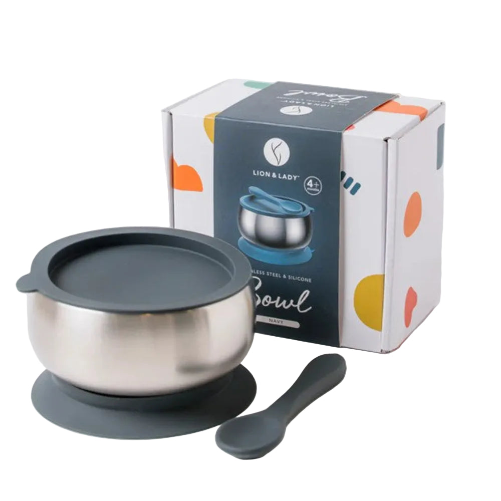 Lion + Lady Stainless Steel Feeding Bowl with Suction Base - French Navy