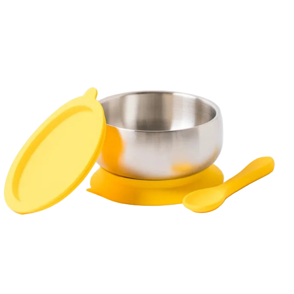 Lion + Lady Stainless Steel Feeding Bowl with Suction Base - Buttercup Yellow