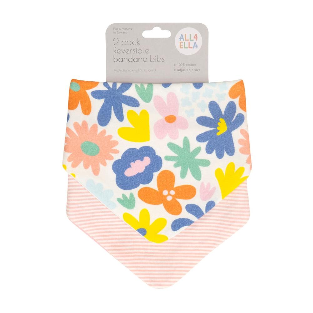 All4Ella Reversible Bandana Bibs - 2 pk - Bright Floral