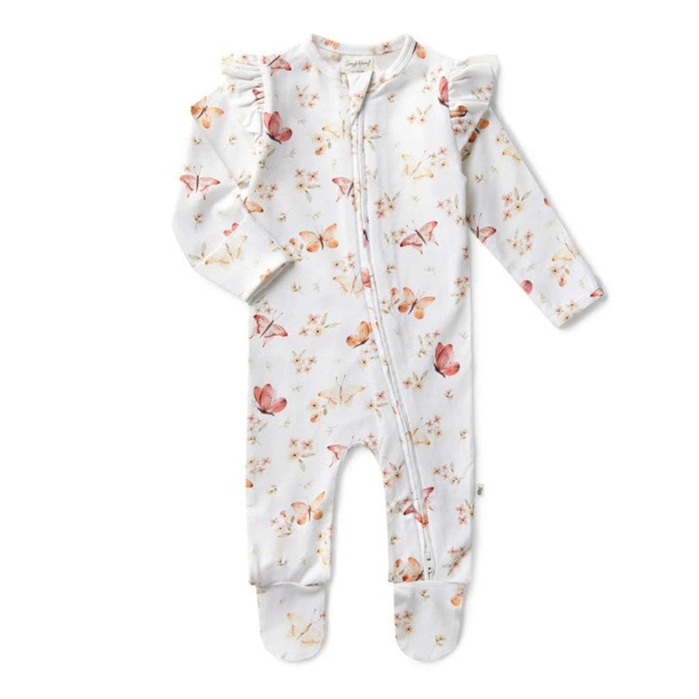 Snuggle Hunny Organic Snuggle Sleepsuit Zip Footie with Frill - Butterfly