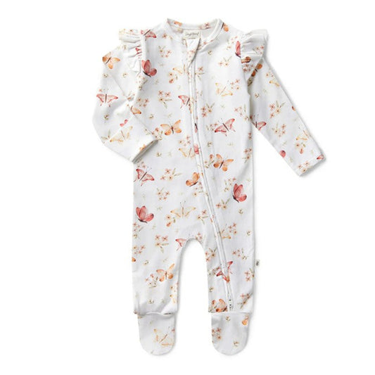 Snuggle Hunny Organic Snuggle Sleepsuit Zip Footie with Frill - Butterfly