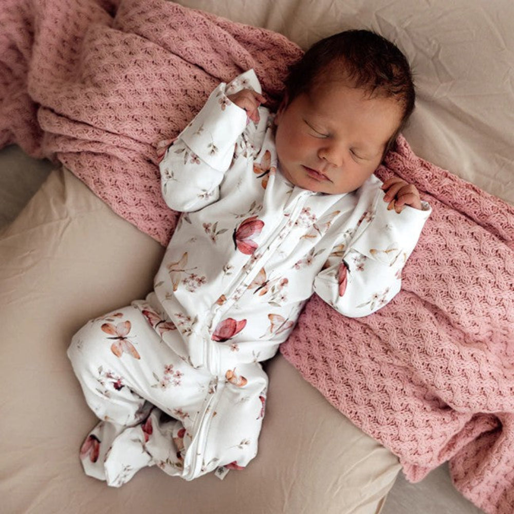 Snuggle Hunny Organic Snuggle Sleepsuit Zip Footie with Frill - Butterfly