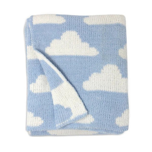 Living Textiles Chenille Pram Blanket - Blue Clouds