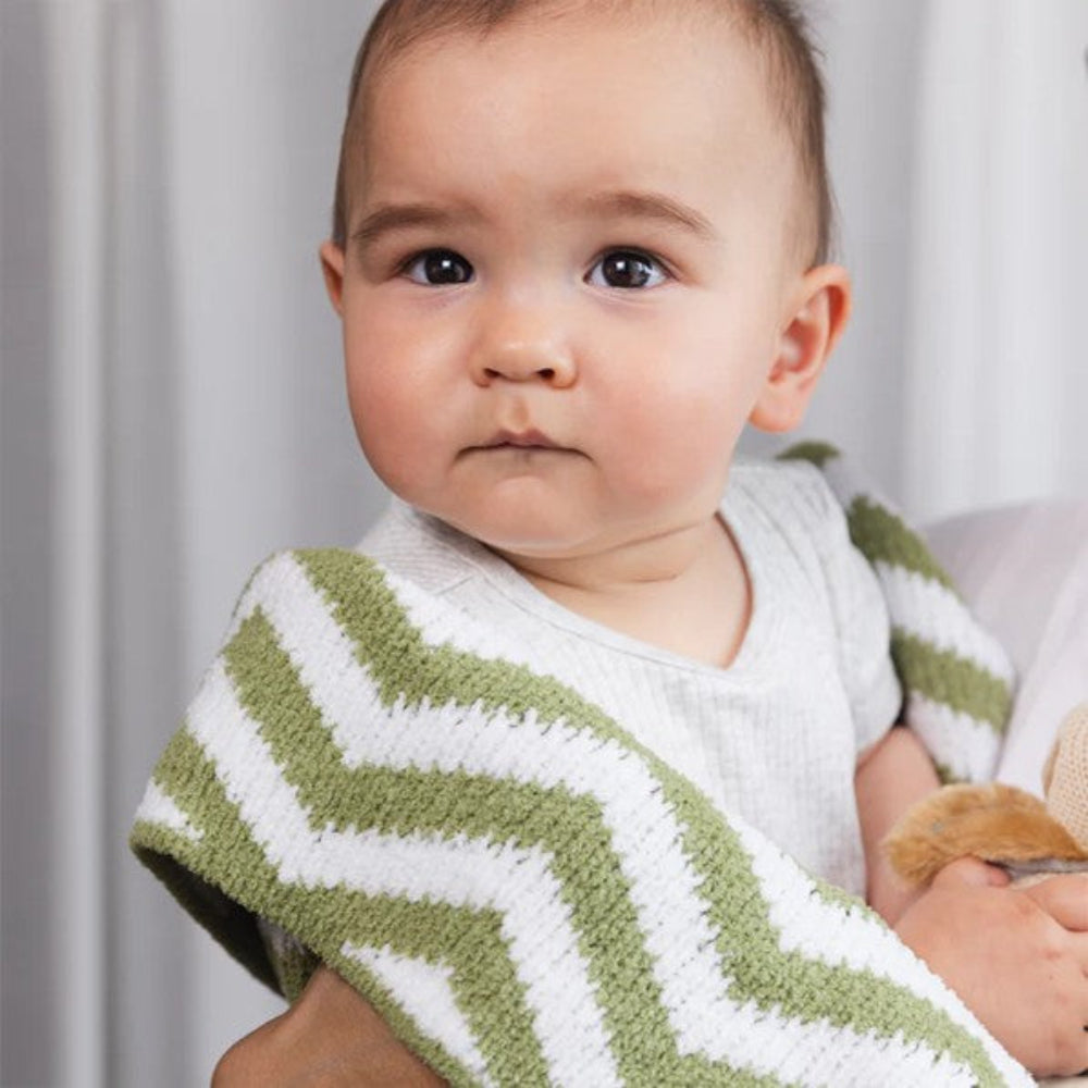 Living Textiles Chenille Pram Blanket - Chevron Sage