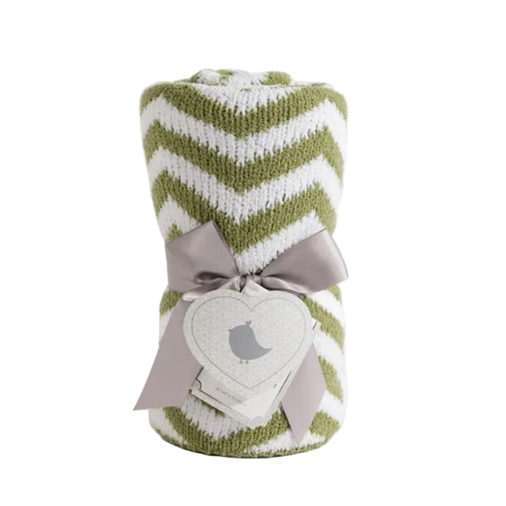 Living Textiles Chenille Pram Blanket - Chevron Sage