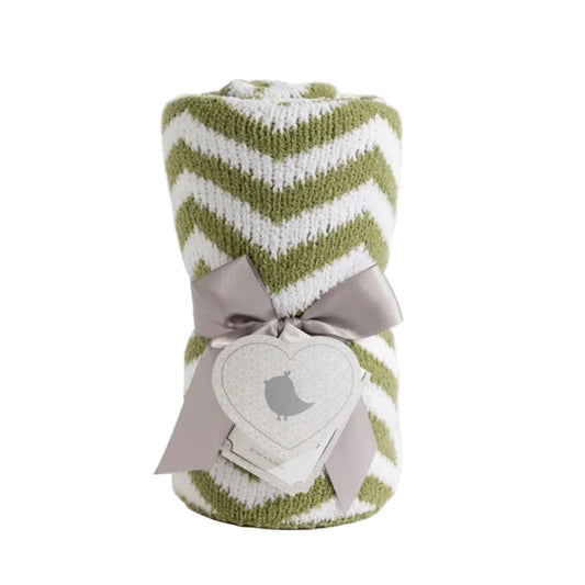 Living Textiles Chenille Pram Blanket - Chevron Sage