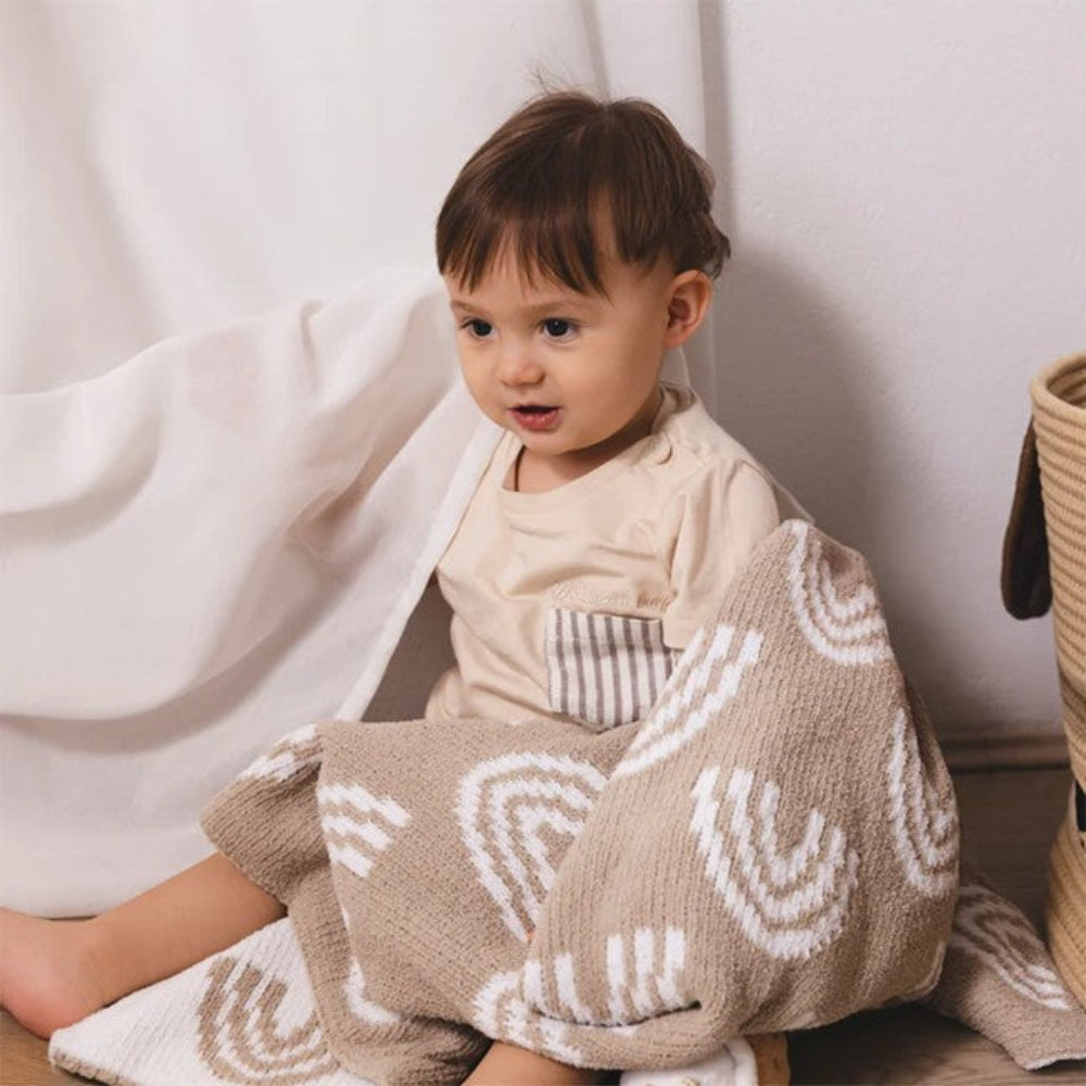 Living Textiles Chenille Pram Blanket - Rainbow Taupe