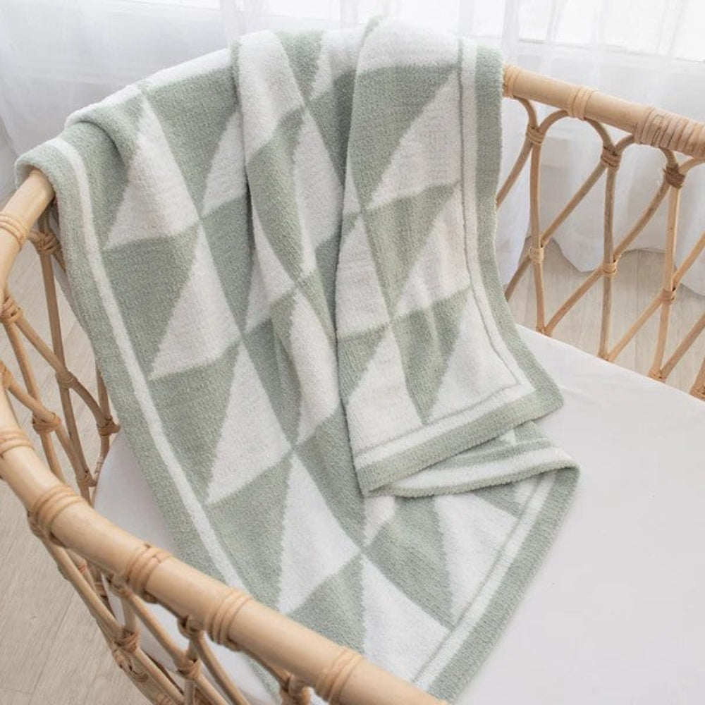 Living Textiles Chenille Pram Blanket - Sage Triangles
