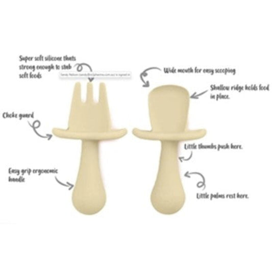 Cherub Baby - Baby Led Weaning Silicone Spoon & Fork - Sand