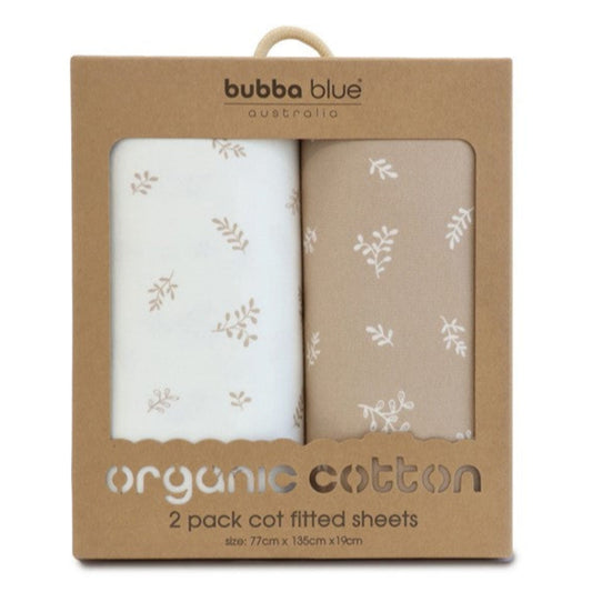 Bubba Blue Organic Cotton 2pk Cot Fitted Sheets - Chestnut