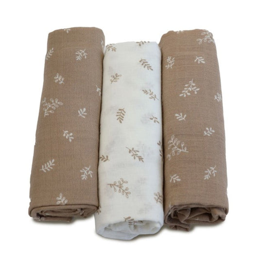 Bubba Blue Organic Cotton 3pk Muslin Wraps - Chestnut