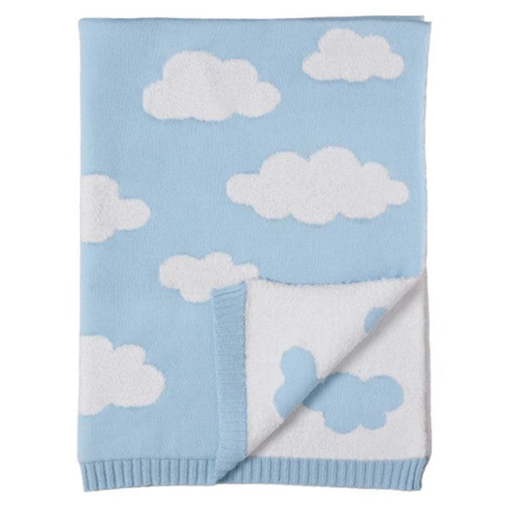 Living Textiles Knitted Pram Blanket - Cloud Whisper/Blue