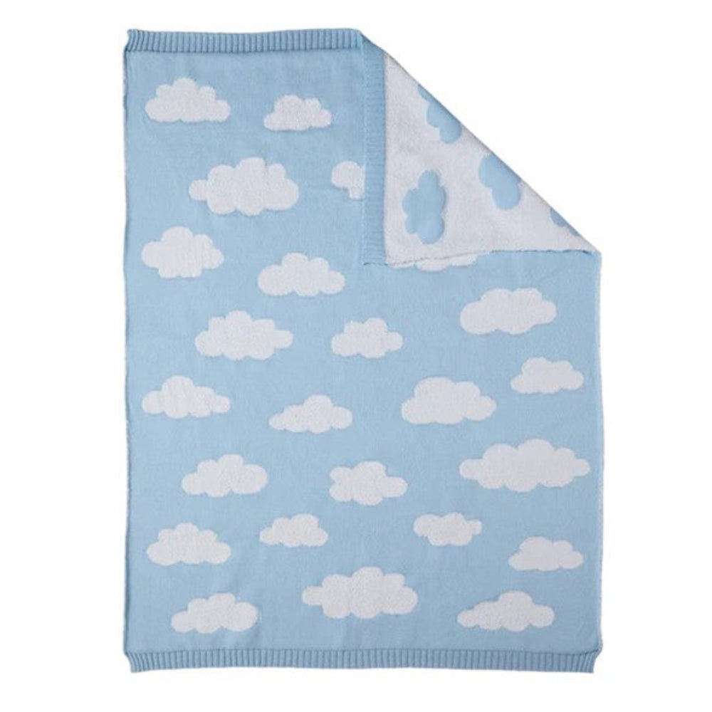 Living Textiles Knitted Pram Blanket - Cloud Whisper/Blue