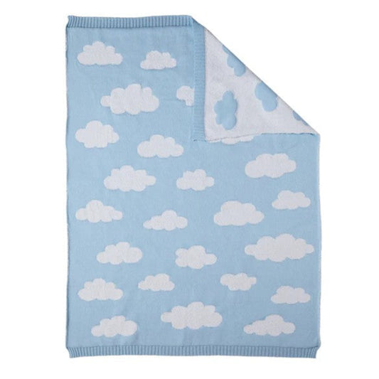 Living Textiles Knitted Pram Blanket - Cloud Whisper/Blue