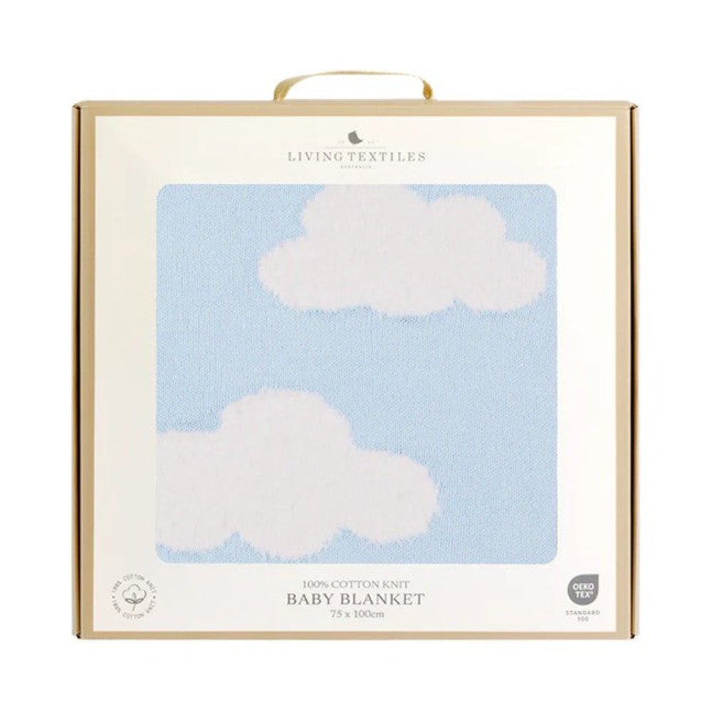 Living Textiles Knitted Pram Blanket - Cloud Whisper/Blue