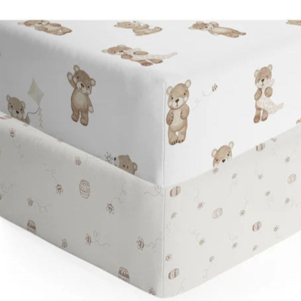 Living Textiles 2pk Jersey Cot Fitted Sheets - Cuddly Bear