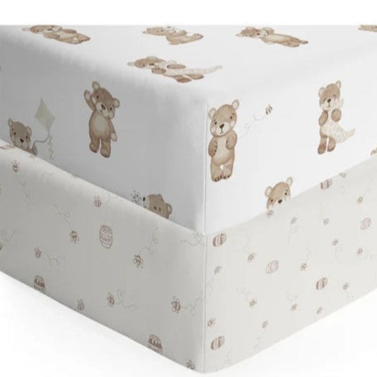 Living Textiles 2pk Jersey Cot Fitted Sheets - Cuddly Bear