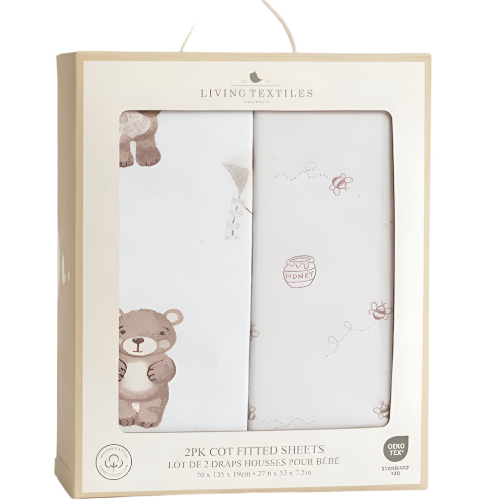 Living Textiles 2pk Jersey Cot Fitted Sheets - Cuddly Bear