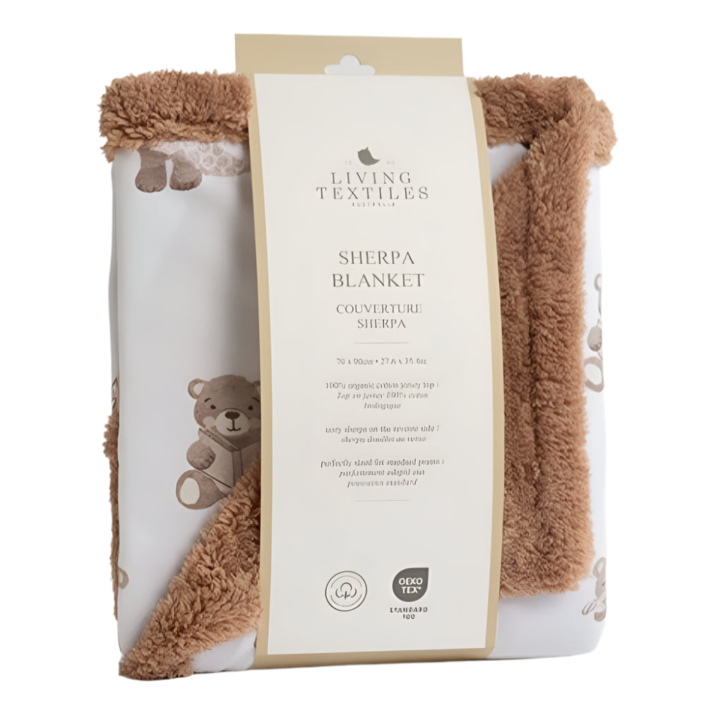 Living Textiles Jersey Sherpa Pram Blanket - Cuddly Bear