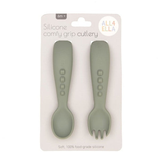 All4Ella Silicone Comfy Grip Cutlery - Olive