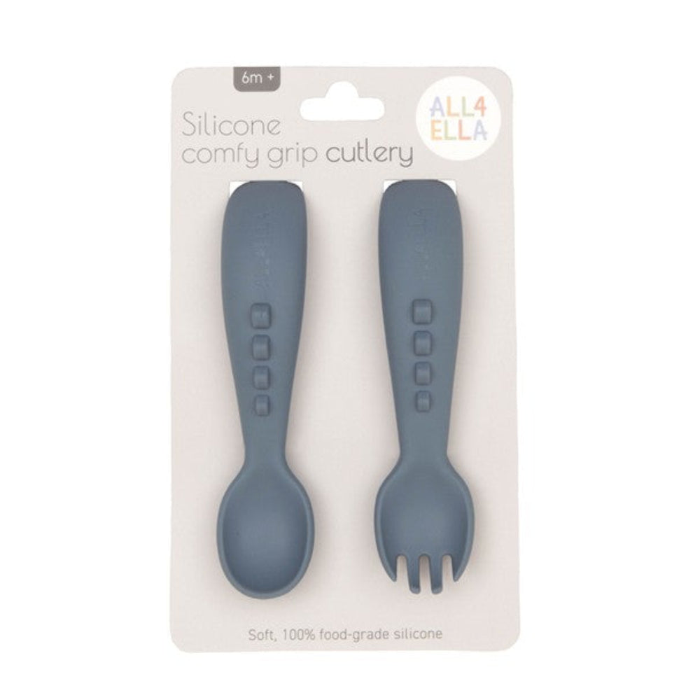 All4Ella Silicone Comfy Grip Cutlery - Slate Blue