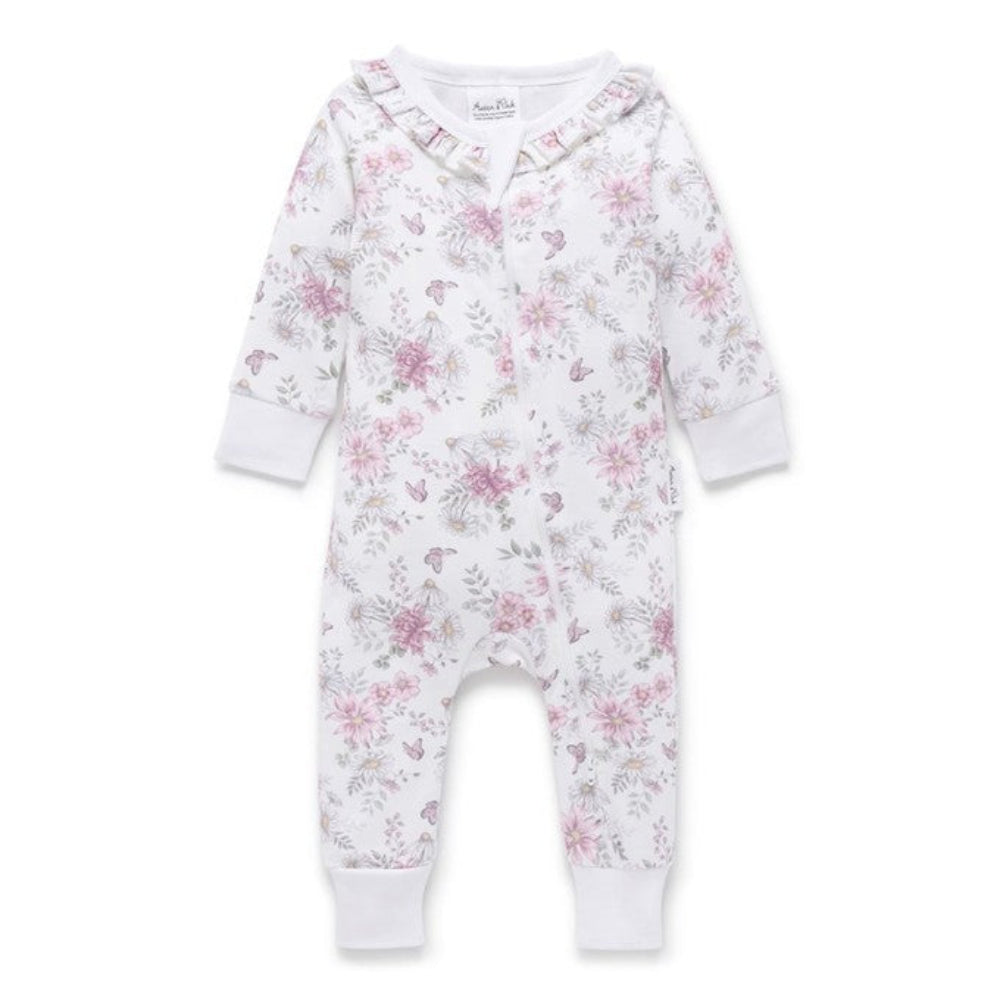 Aster + Oak Daisy Floral LS Zip Romper