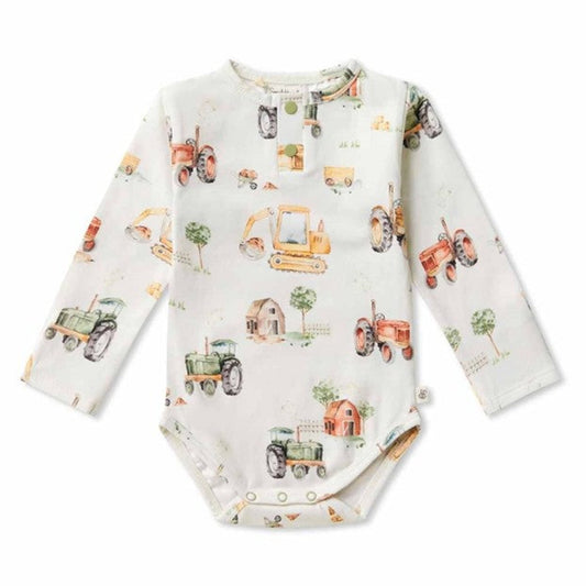 Snuggle Hunny Organic Long Sleeve Bodysuit - Diggers + Tractors
