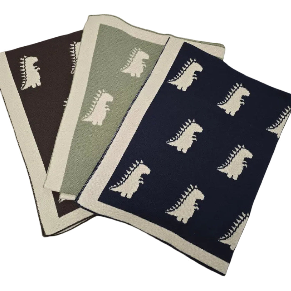 Thread the Word Dinosaur Knitted Bassinet Blanket - Espresso-Eggshell