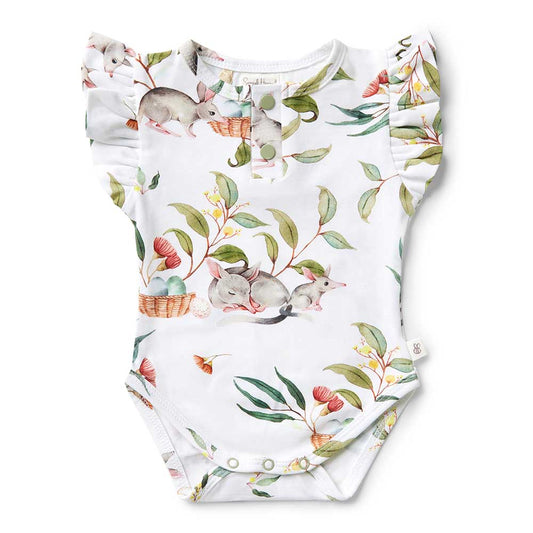 Snuggle Hunny Short Sleeve Bodysuit with Frill - Easter Bilby