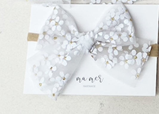 Ma Mer Valentina Elastic Headband - White Flowers