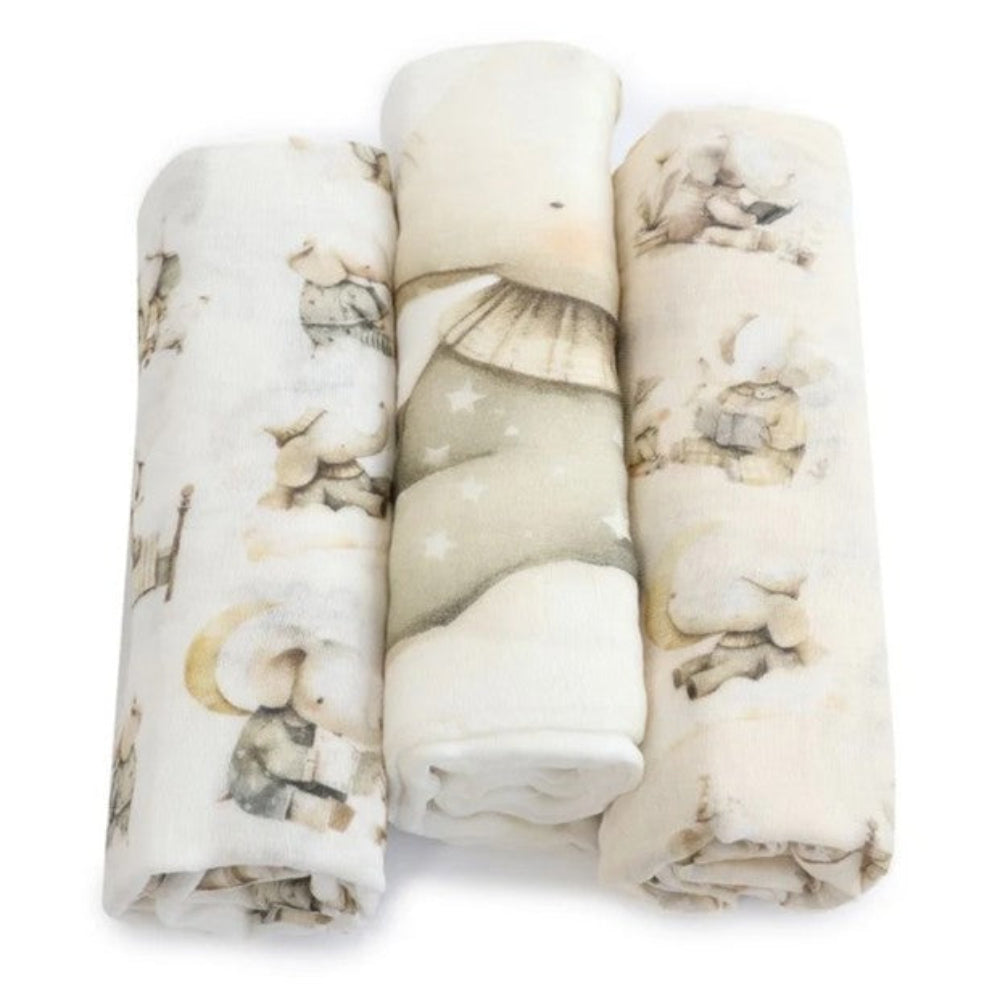 Bubba Blue Elephant Bedtime Muslin Wraps 3 pk