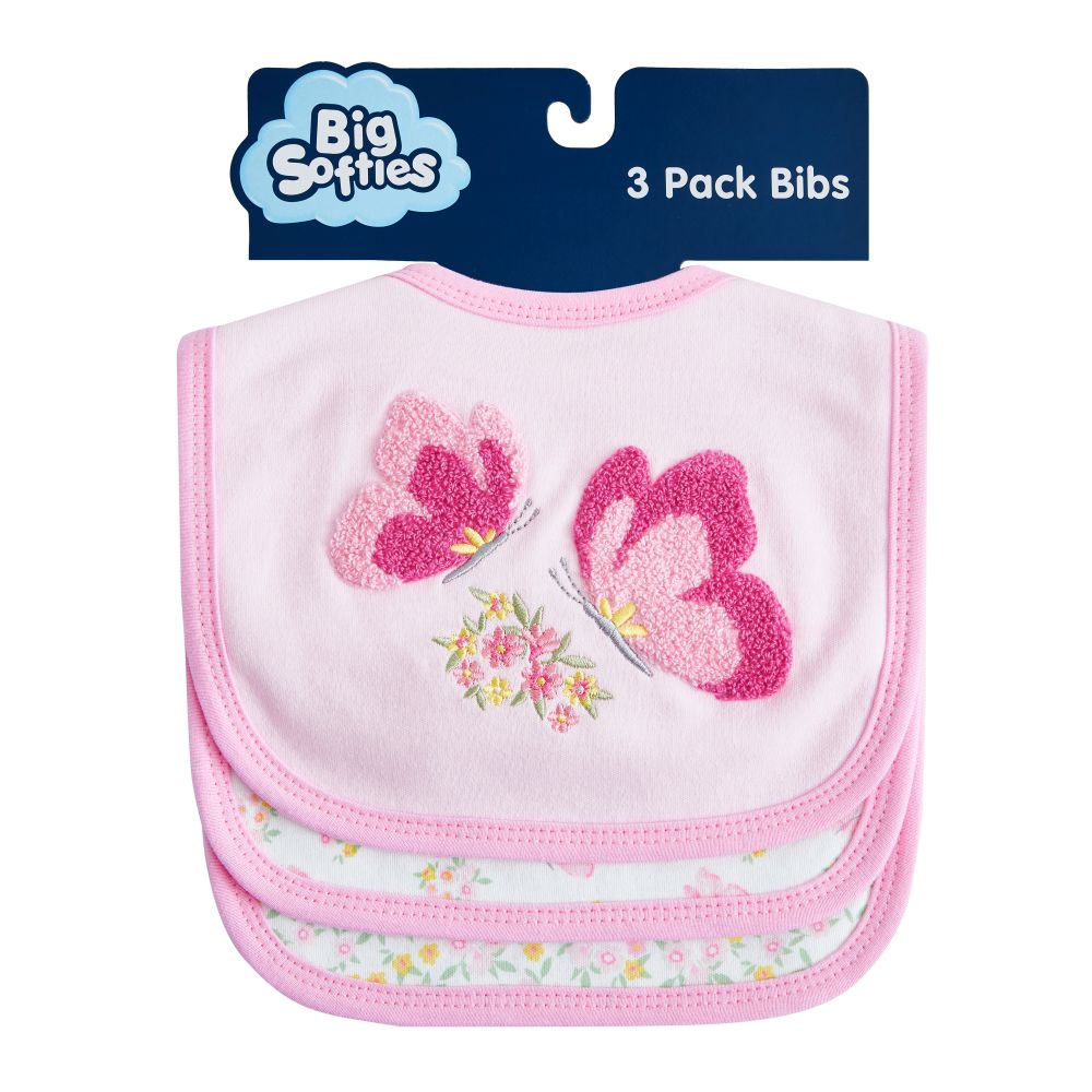 Big Softies 3 Pack Applique And Printed Bibs – Butterfly