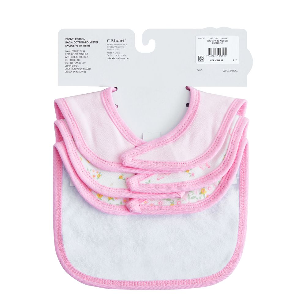 Big Softies 3 Pack Applique And Printed Bibs – Butterfly